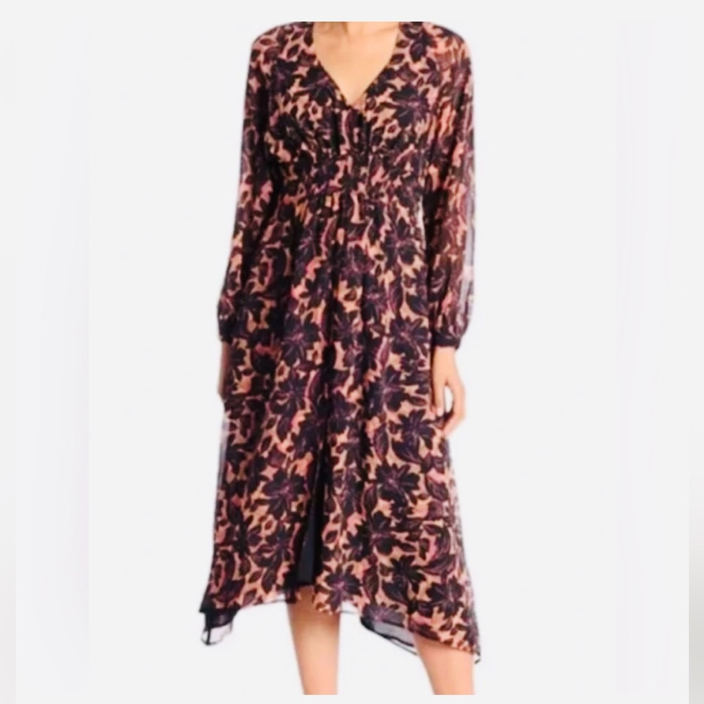 ASTR the Label Black and Orange Floral Midi Dress